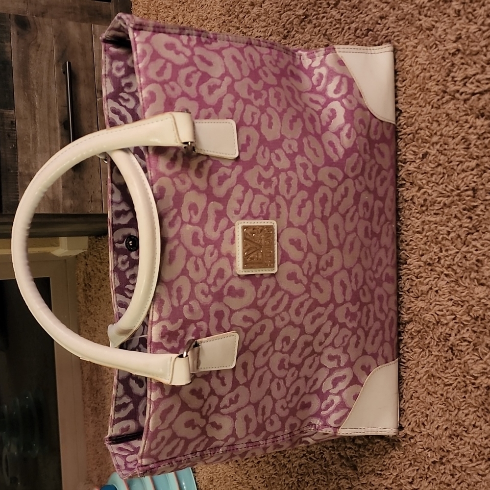 Diane Von Furstenberg DVF Tote carry on laptop bag purple fuschia leopard print